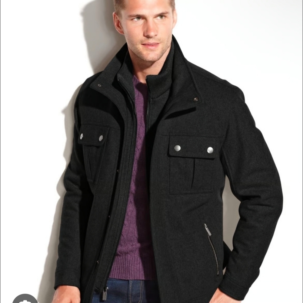 Michael Kors Men's Black Wool Blend Pea Coat